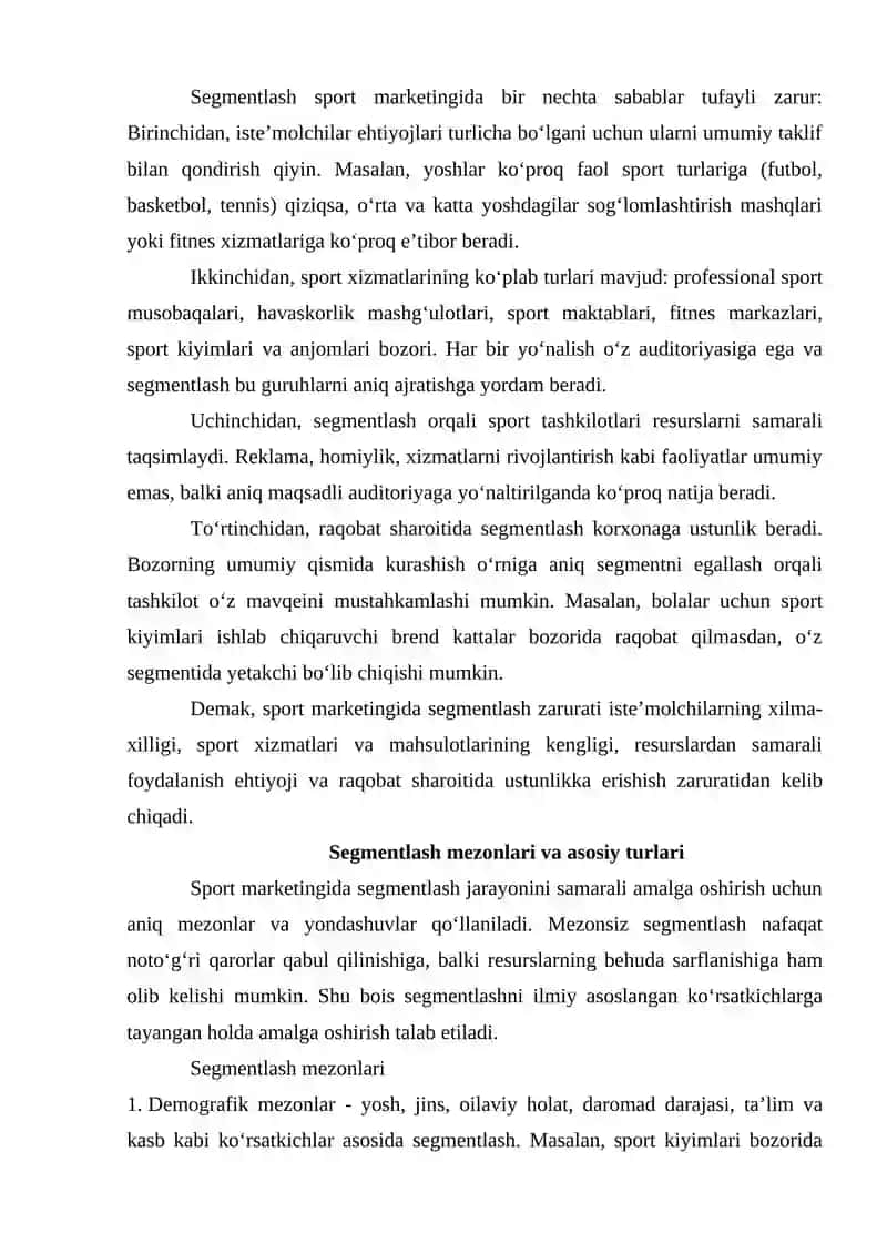 Jismoniy tarbiya va sport marketingida bozorni segmentlash 3
