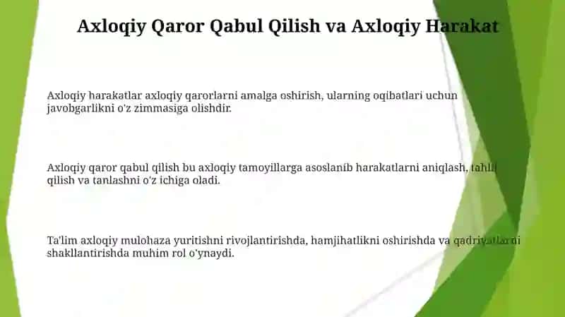 Axloqiy harakatlar axloqiy qarorlarni amalga oshirish 3