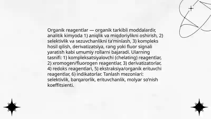 Organik reagentlar va ularning analitik kimyoda qoʻllanilishi 3