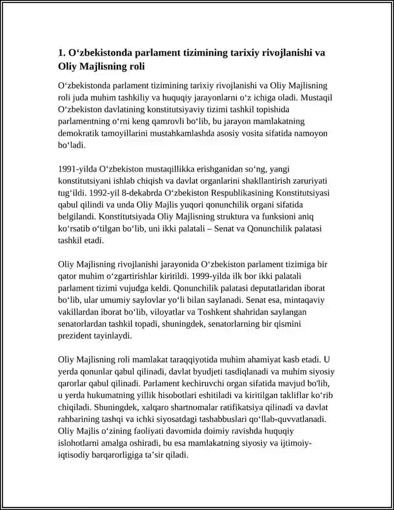O‘ZBEKISTONDA PARLAMENT TIZIMI VA UNDAGI ISLOHOTLAR. HUQUQ-TARTIBOT ORGANLARI VA SUD TIZIMIDAGI O‘ZGARISHLAR 3