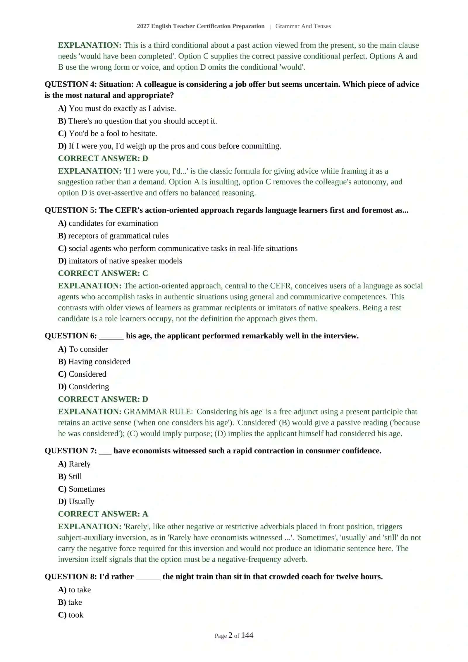 C1-C2 ENGLISH TEACHER CERTIFICATION - GRAMMAR AND TENSES - 2027 CERTIFICATION PREPARATION 3