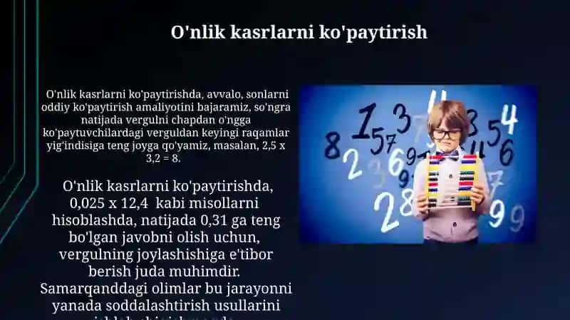 O'nlik kasrlar va ular ustida turli arifmetik amallar bajarish 3