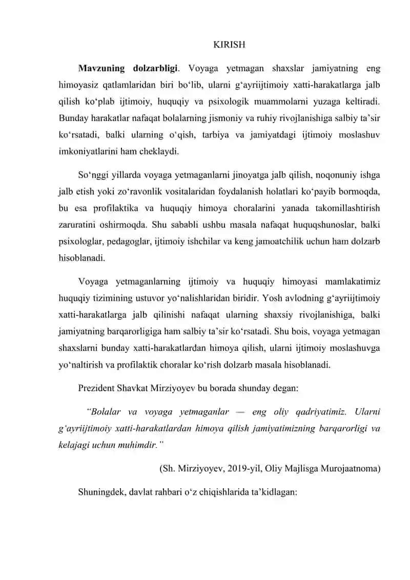 "Voyaga yetmagan shaxsni g'ayriijtimoiy xatti-harakatlarga jalb qilish" KURS ISHI 3