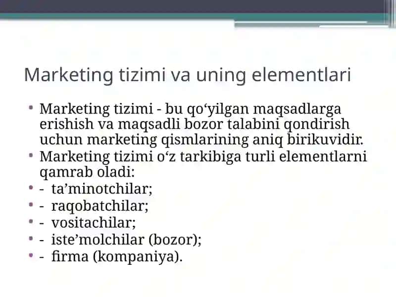 MARKETINGNI TARKIBIY TUZILISHI VA UNI BOSHQARISHNI TASHKIL ETISH 3