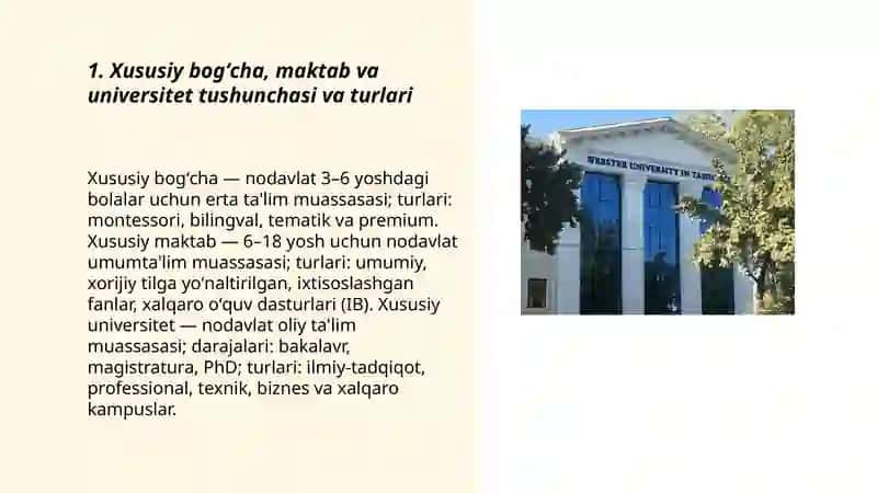 Xususiy bogʻcha maktab universitet haqida 3