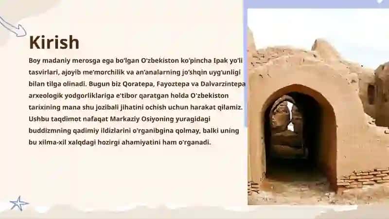 O‘zbekistonda buddaviylik dinining tarixiy ildizlari (Qaratepa, Fayoztepa, Dalvarzintepa) va hozirgi zamon 3