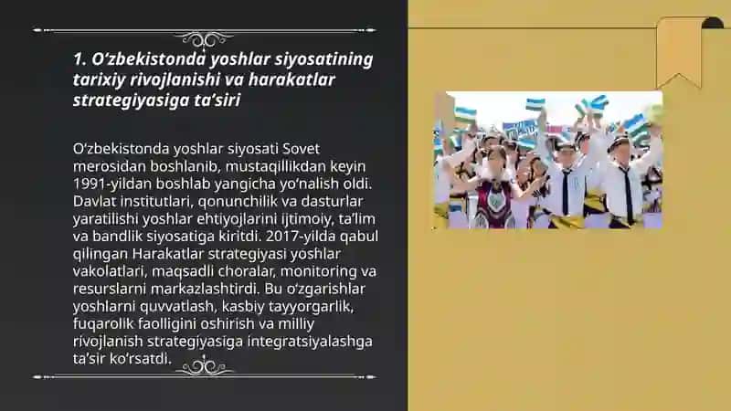 Õzbekistonda yoshlar siyosati va uning harakatlar strategiyasiga bogʻliqligi 3