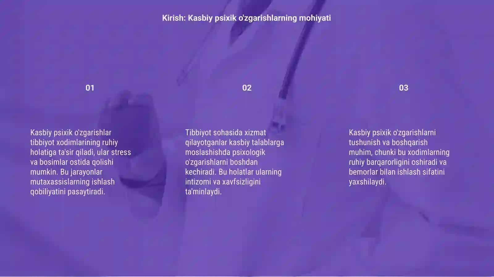 Tibbiyot xodimlarida ro‘y beradigan kasbiy psixik o'zgarishlar 3