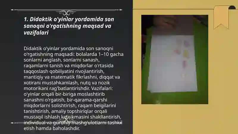Maktabgacha ta'lim tashkilatlarida didaktik o'yinlar orqali son sanoq haqida mashg'ulotlarni tashkil etish 3