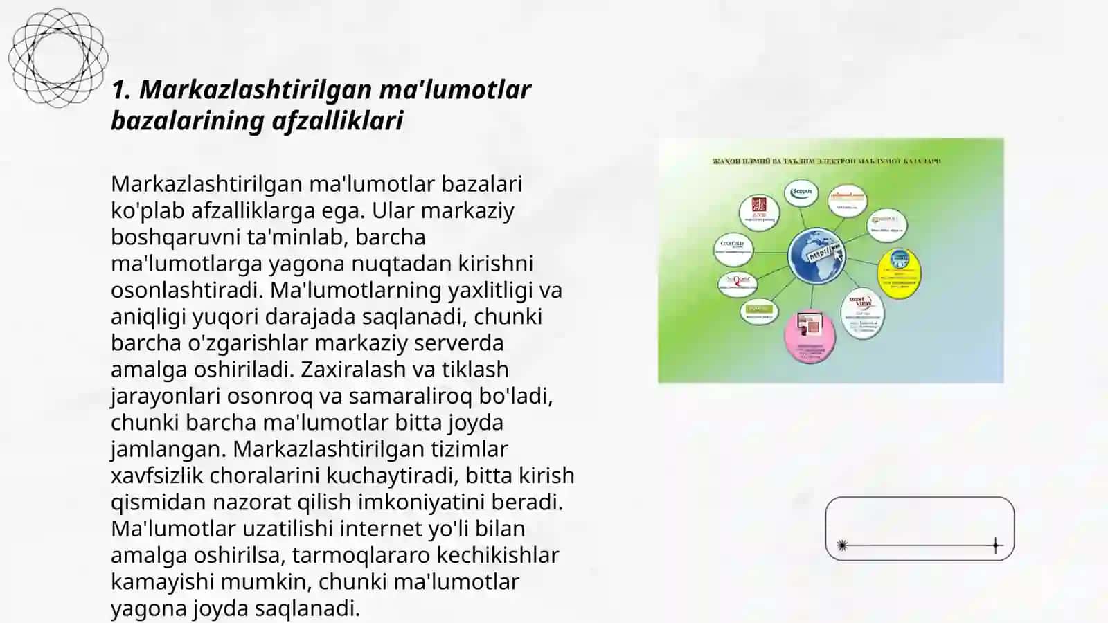 Markazlashtirilgan va taqsimlangan ma'lumotlar bazalari 3