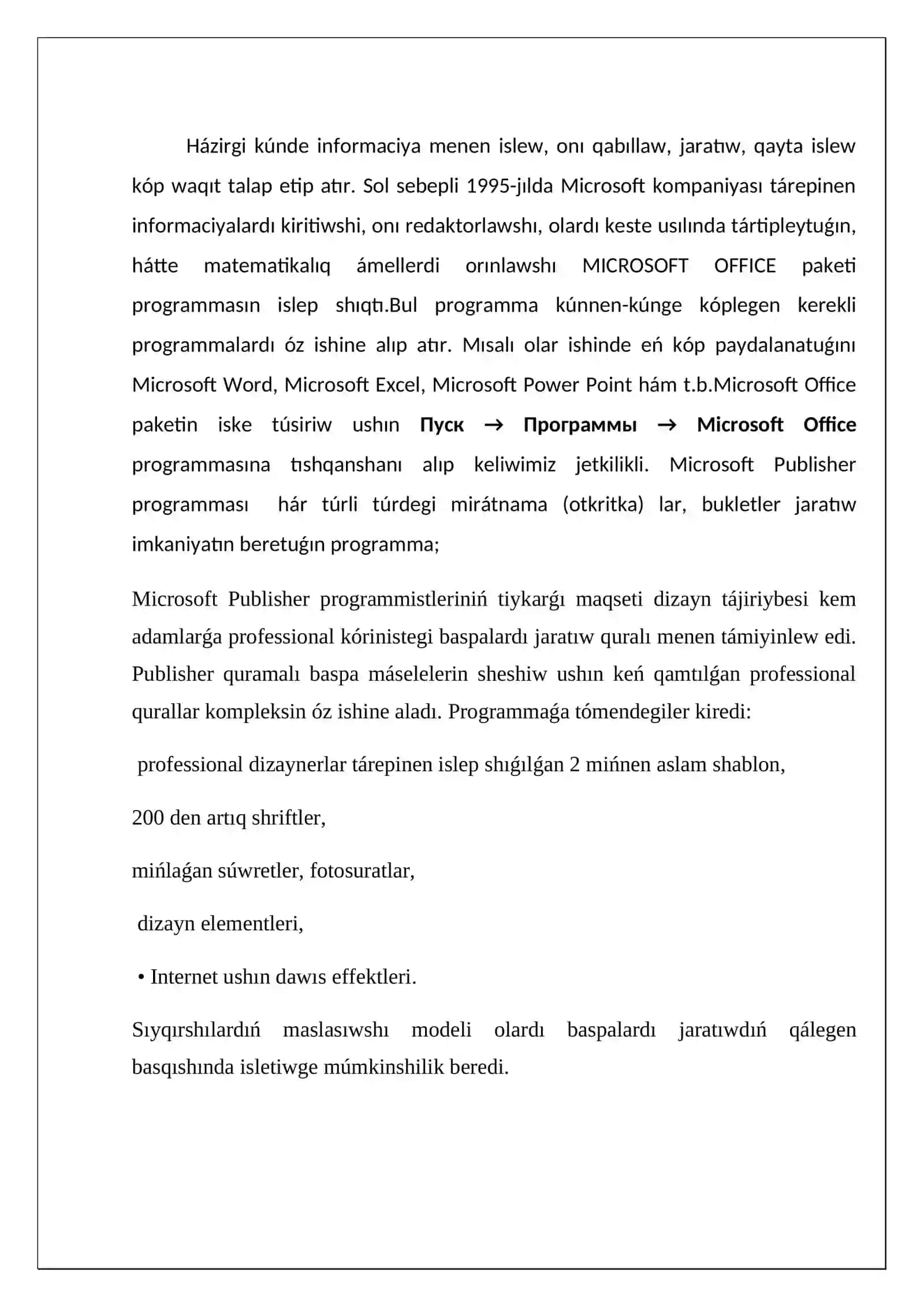 MicrosoftPublisher programması járdeminde bukletlar tayarlaw 3