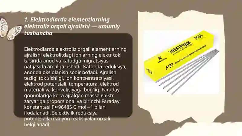 Elektrodlarda elementlarning ajralishi va ularning qonuniyatlari 3