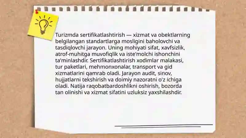 Turizmda sertifikatlashtirish jarayonining mohiyati 3