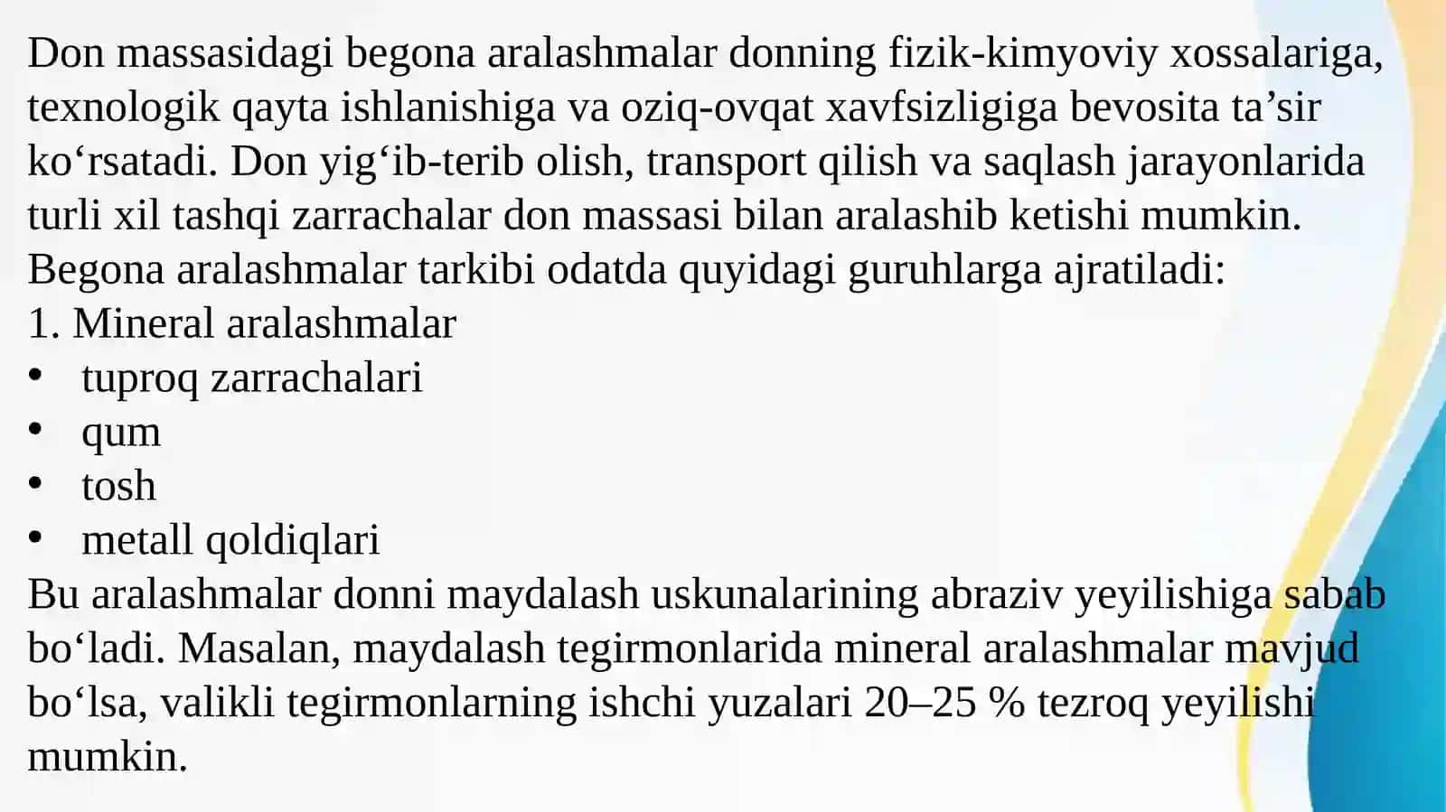 Donning begona aralashmalar darajasini aniqlash 3