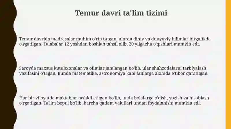 Amur Temur o'gitlarining tarbiyaviy ahamiyati 3