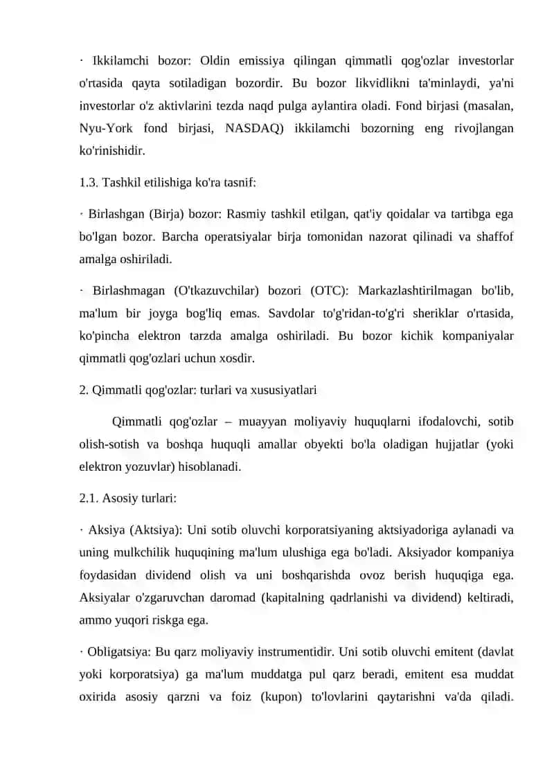 Moliya Bozorlari va Qimmatli Qog'ozlarning Rivojlanishi 3