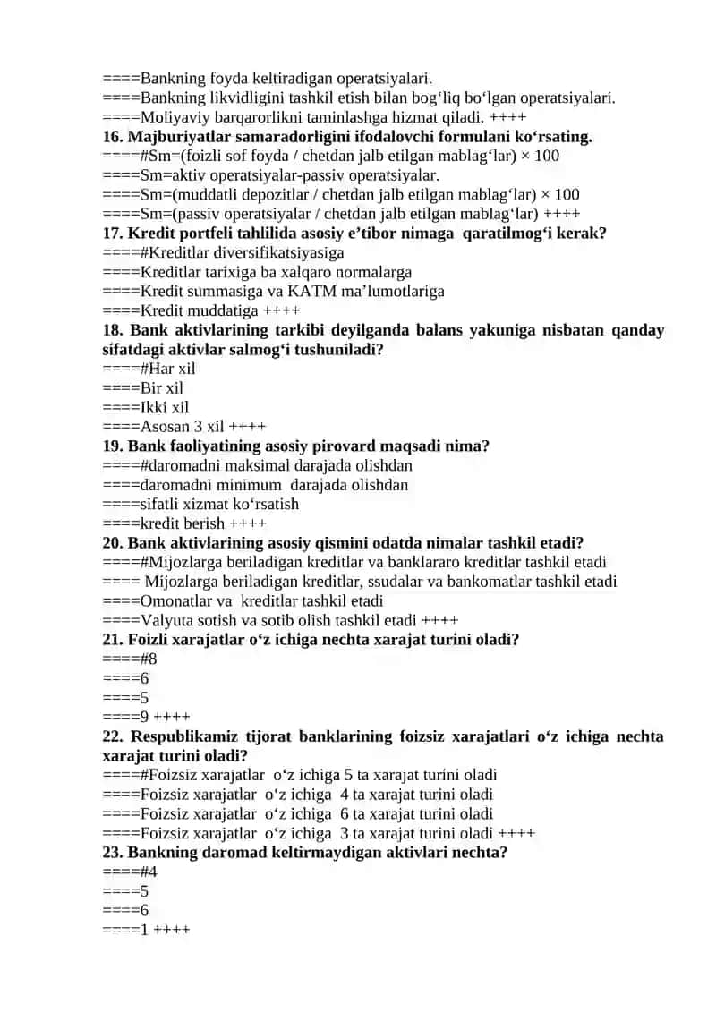Banklarda buxgalteriya hisobi  fanidan test 220 ta 3