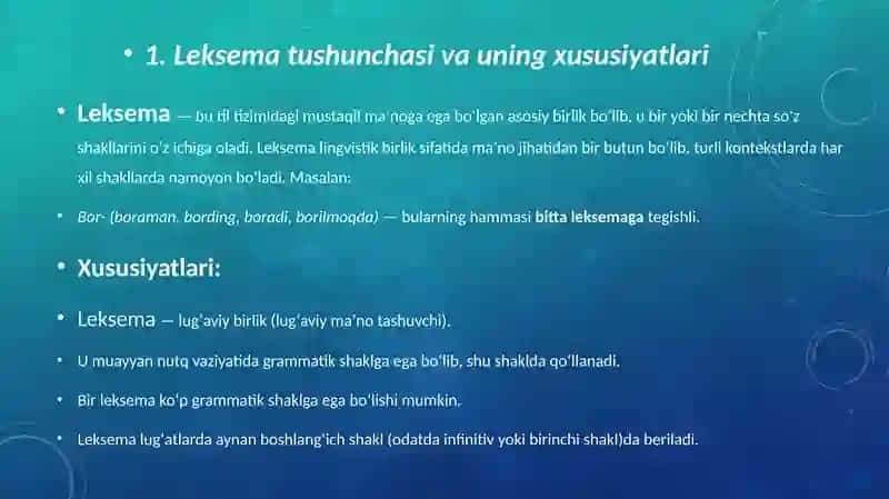 Leksema va so’z munosabati 3
