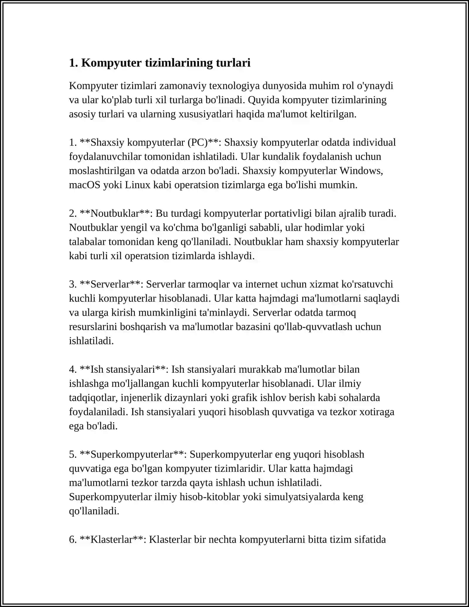 KOMPYUTER TIZIMLARI VA AXBOROT TEXNOLOGIYALARINING XIZMAT TURLARIDAN FOYDALANISH 3