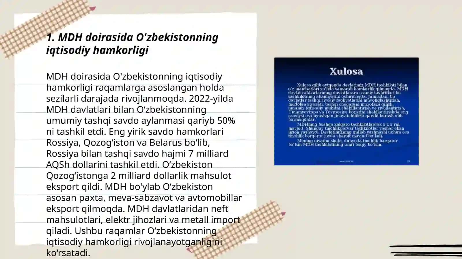 O'zbekitoning MDH bilan hamkorligi 3
