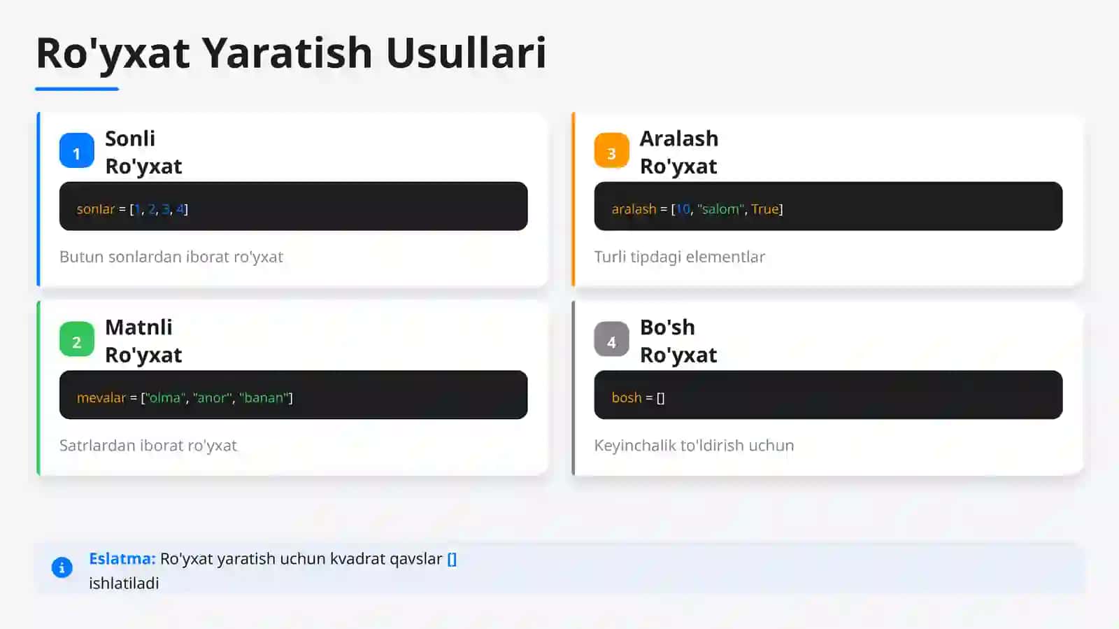 Pythonda Ro'yxatlar bilan ishlash 3