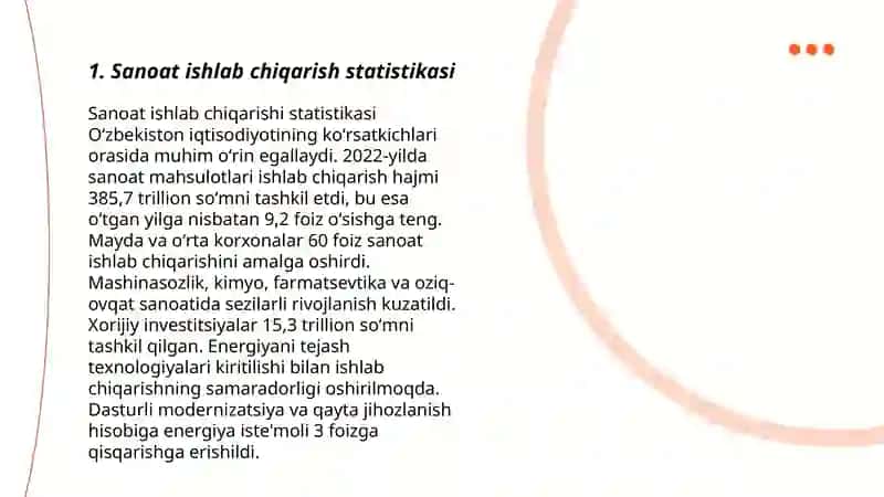Sanoat ishlab chiqarish statistikasi 3