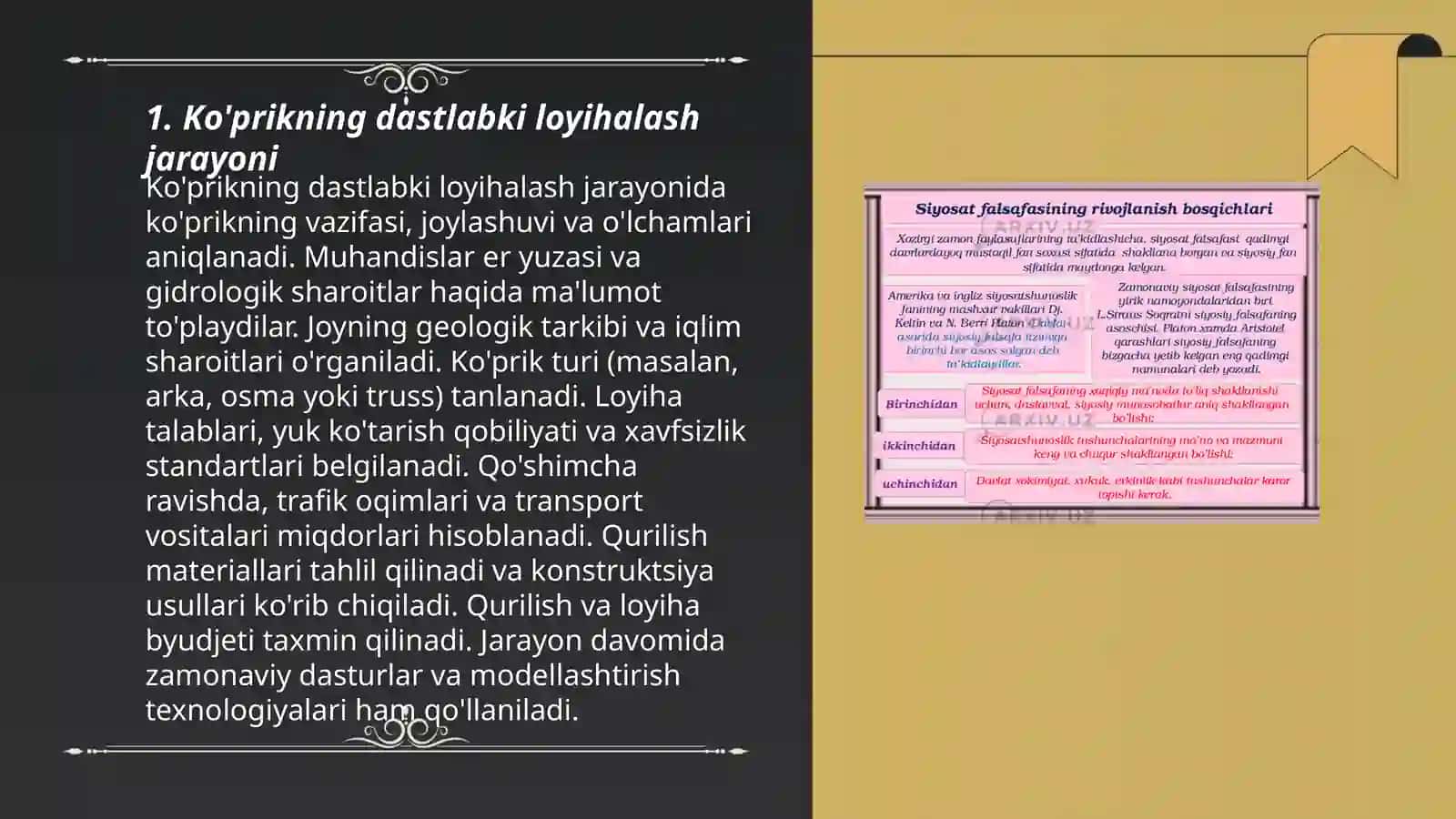 Ko'priklar va yo'l o'tkazgichni loyihalash bosqichlari.Ko'priklar konstruksiyalarini hisoblash 3