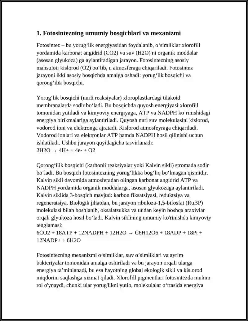 HAYVONLAR VA O'SIMLIKLARDA ENERGIYA HOSIL BO'LISHI 3
