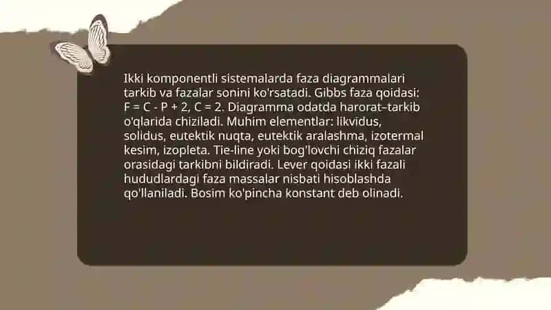 Ikki kompanentli sistemalarda fazalar muvozanati.Evtetika va evtetik aralashma.Termik analiz 3