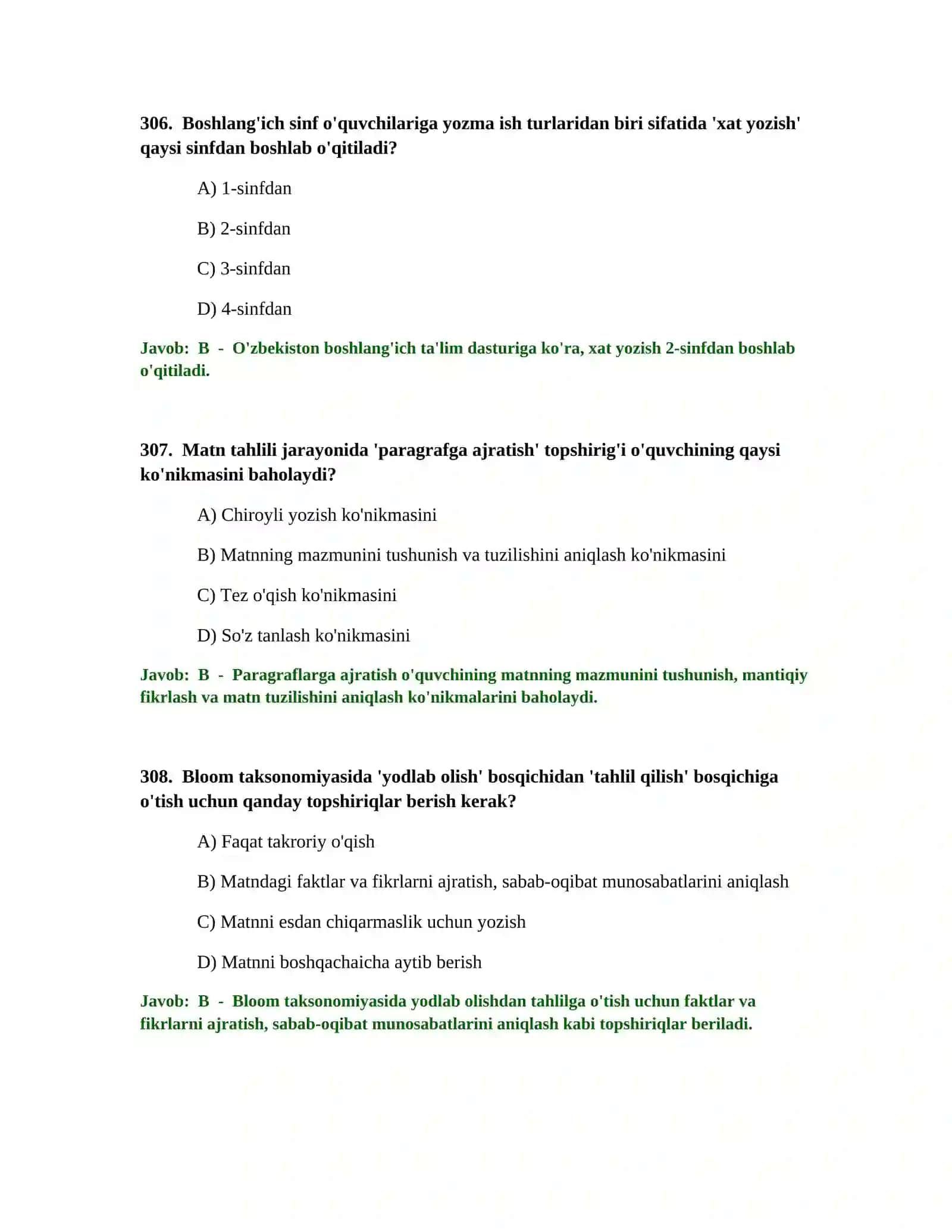 BOSHLANG'ICH TA'LIM O'QITUVCHISI TEST SINOVLARI 3