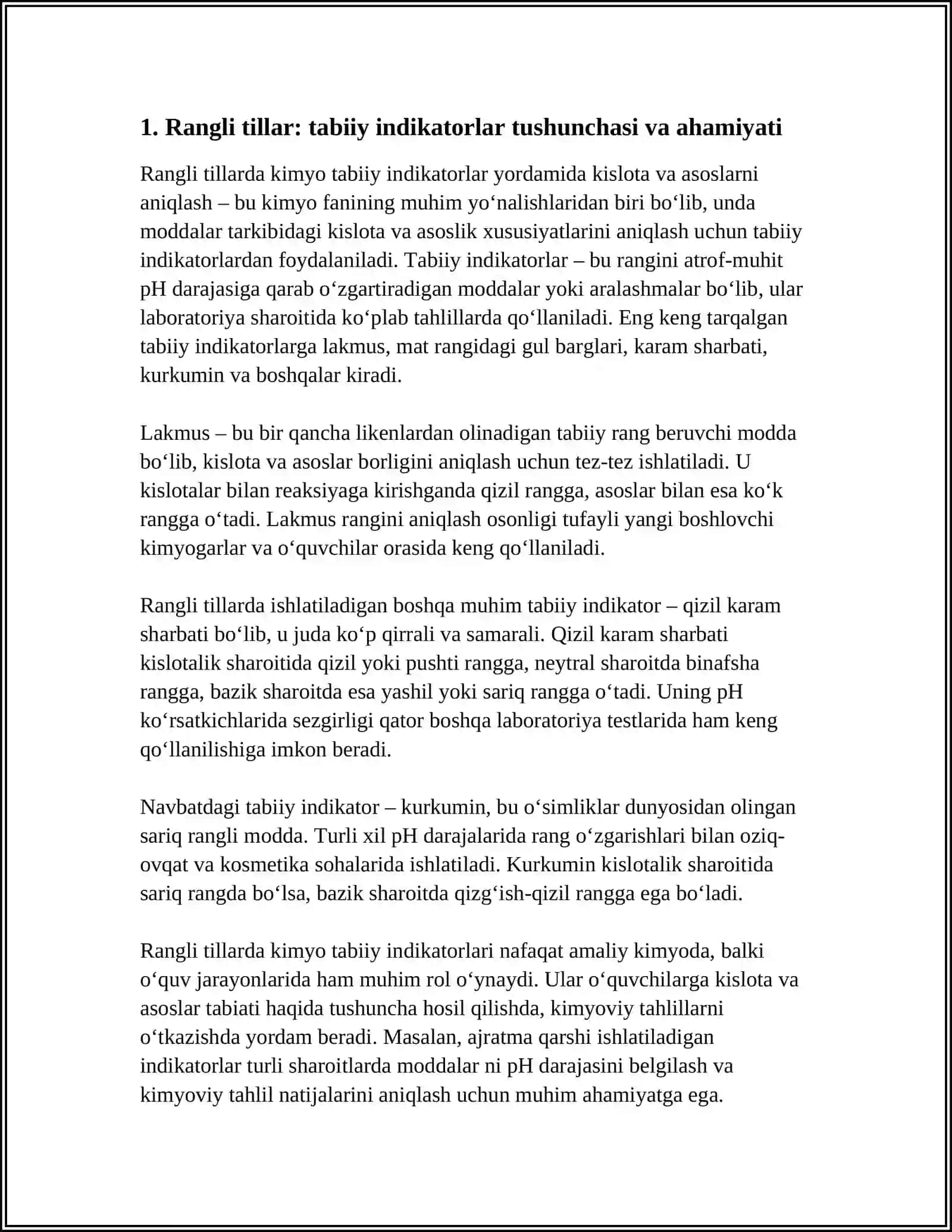 RANGLI TILLARDA KIMYO TABIIY INDIKATRLAR YORDAMIDA KISLOTA VA ASOSLARNI ANIQLAYMIZ 3