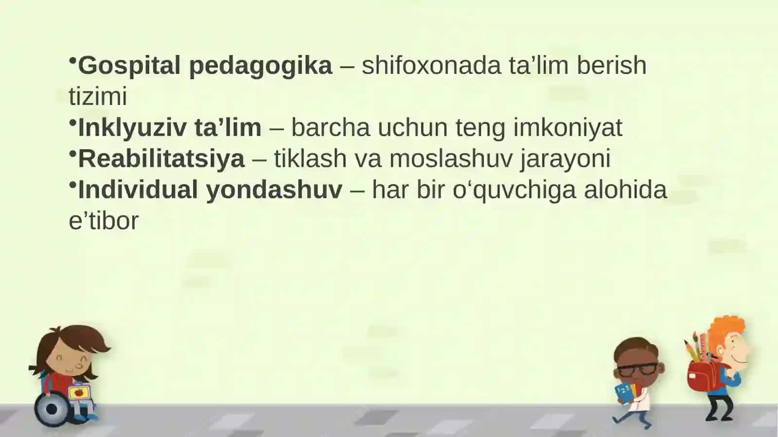 Alohida yordamga muhtoj shaxslar bilan ishlashda gospital pedagogika konsepsiyasining mohiyati va asosiy qoidalari 3