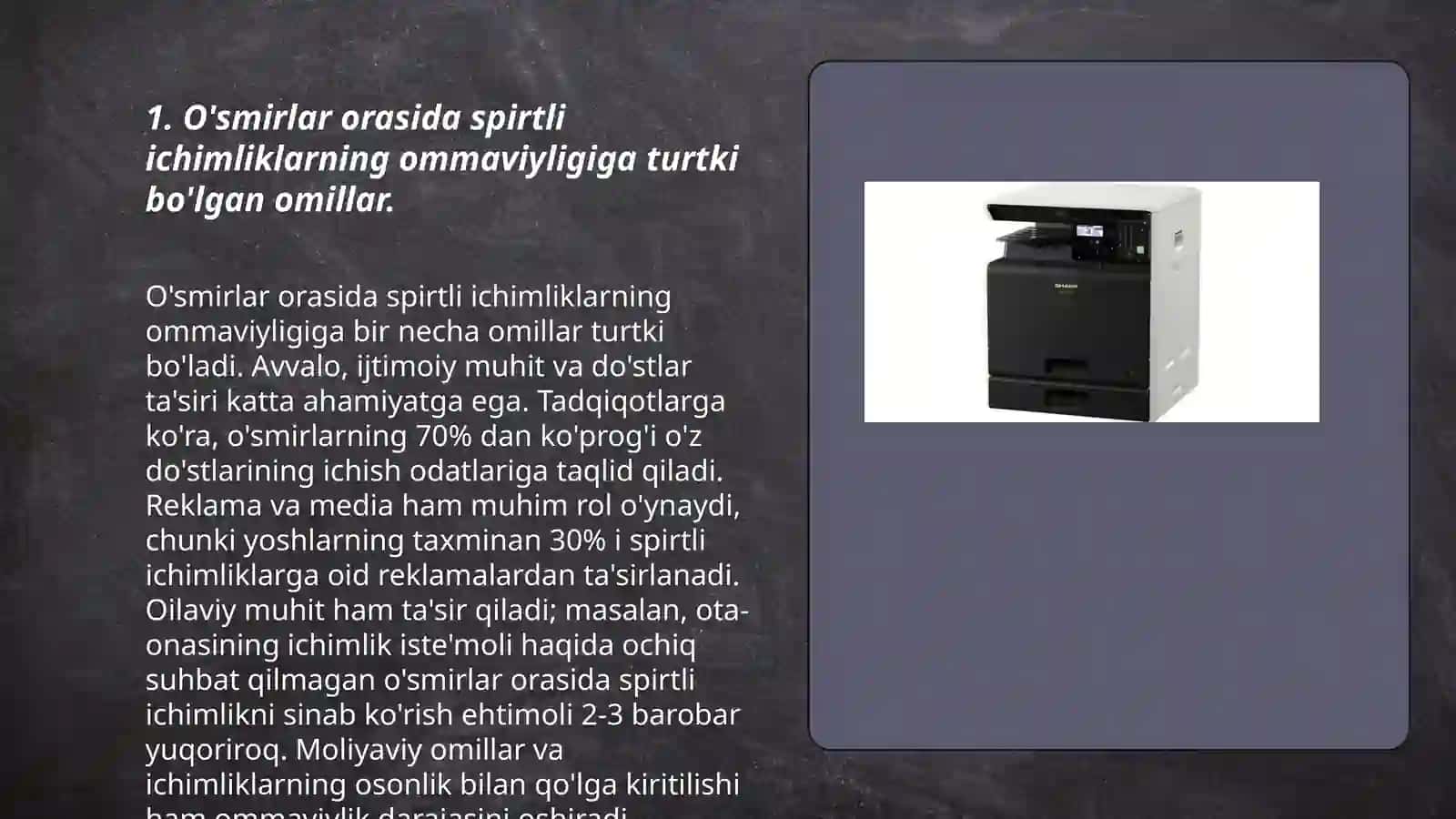 Spirtli ichimliklar iste'mol qilishga moil õsmirlar bilan olib boriladigan ijtimoiy pedagogik muammo. Giyohvandlik devyant hulq shakli sifatida 3