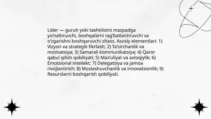 Lider va super lider tushunchasi. Yevropacha menejment nazariyasi. 3