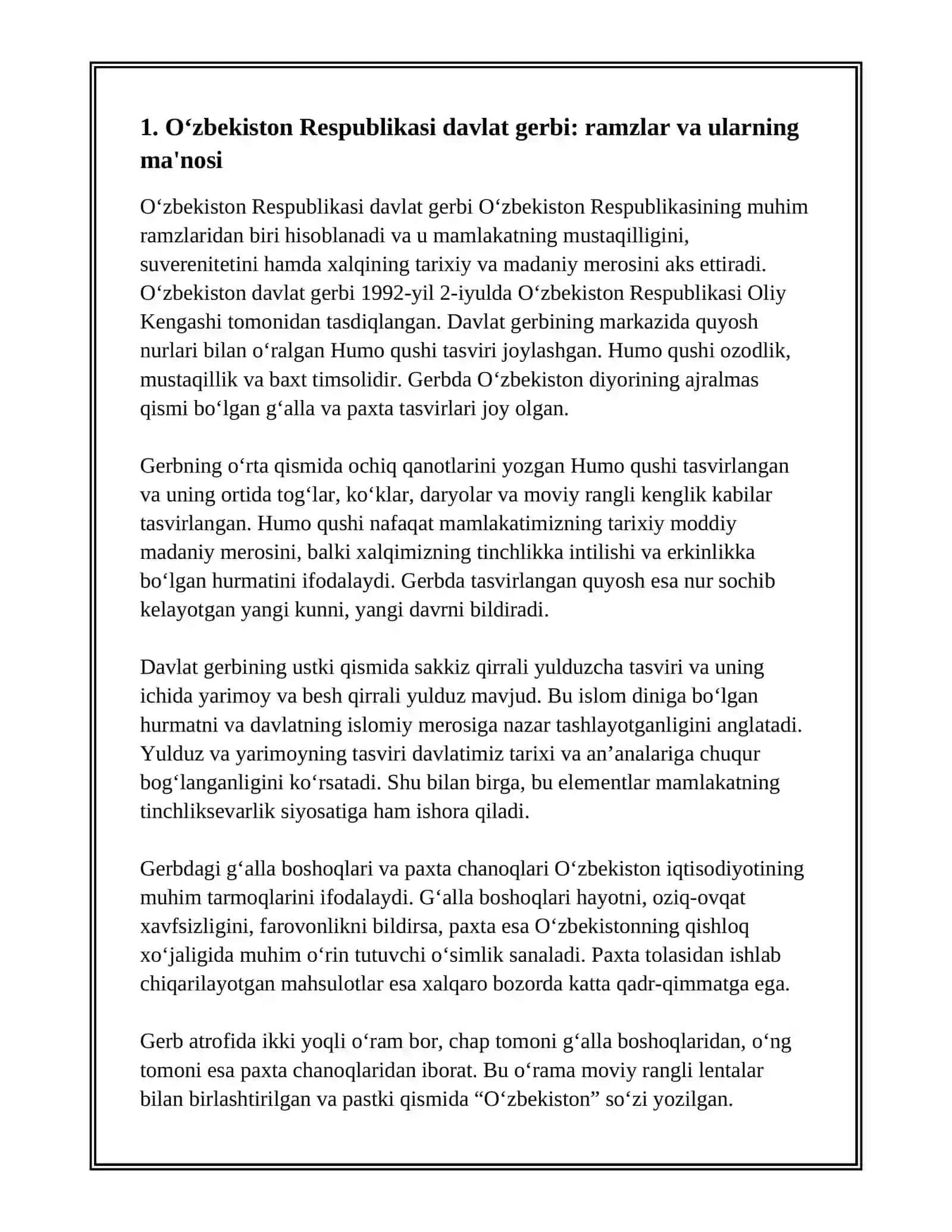 OʻZBEKISTON RESPUBLIKASI DAVLAT RAMZLARI VA AHAMIYATI 3