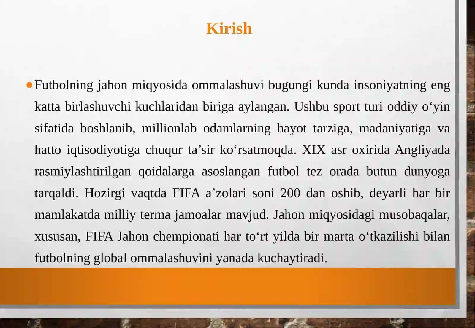 Futbol bo‘yicha jahon miqyosidagi musobaqalar o‘tkazilishi. 3