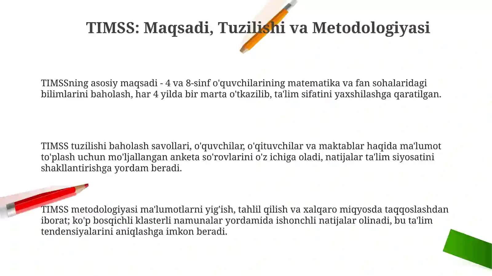 Xalqaro baholash dasturi TIMSS 3