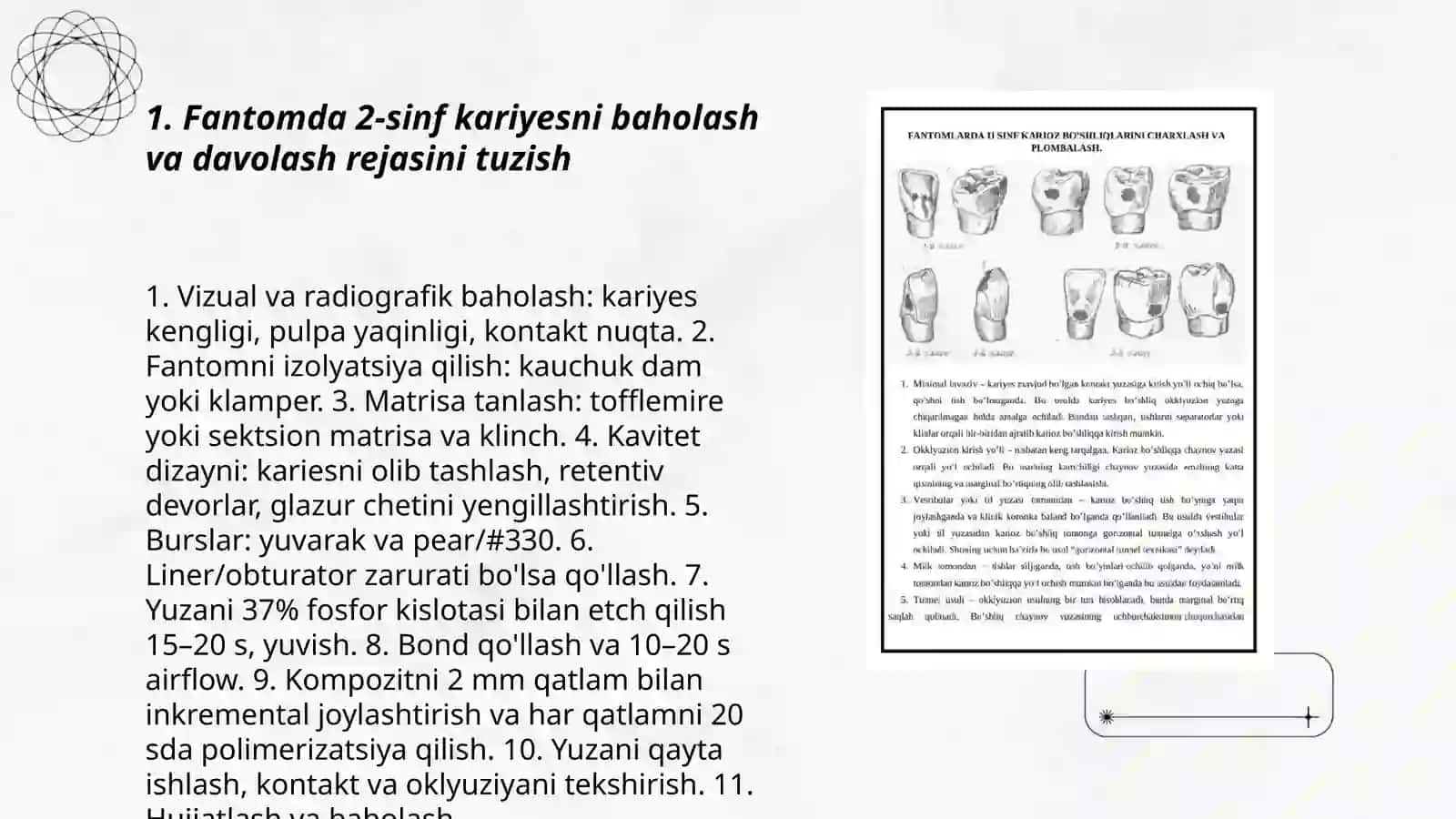 Fantomlarda 2-sinf kariyes kovakni charxlash va plombalash 3