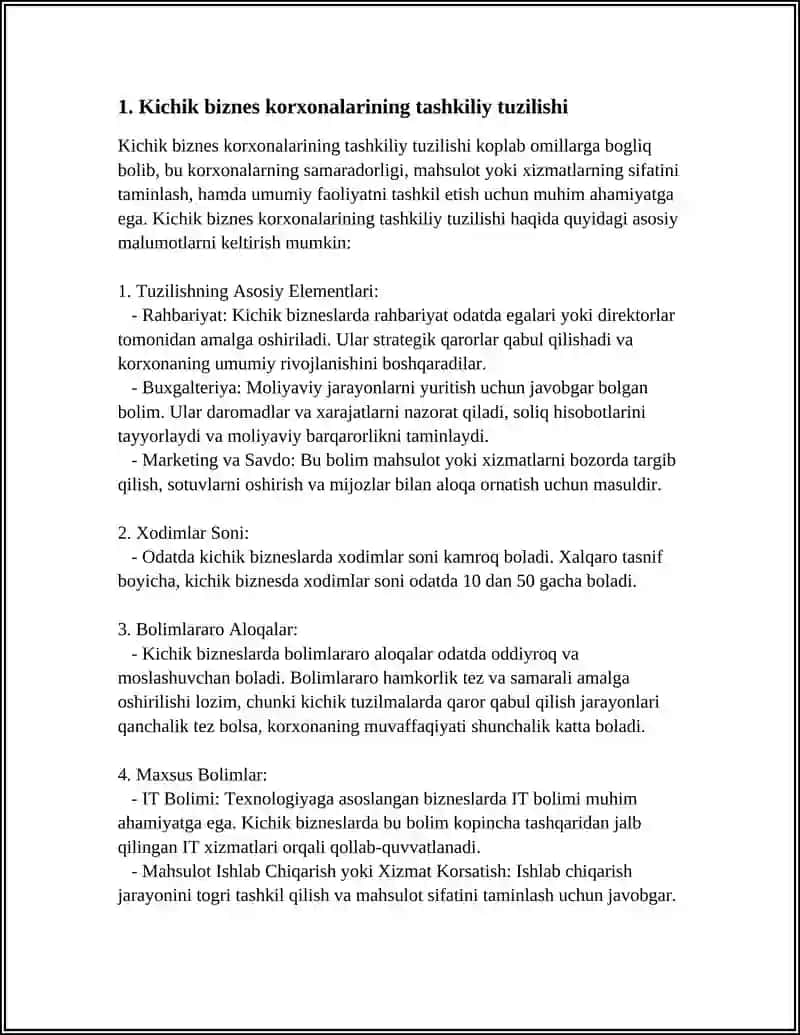 KICHIK BIZNES KORXONALARINI BOSHQARISHNI OʻZIGA XOS XUSUSIYATLARI 3