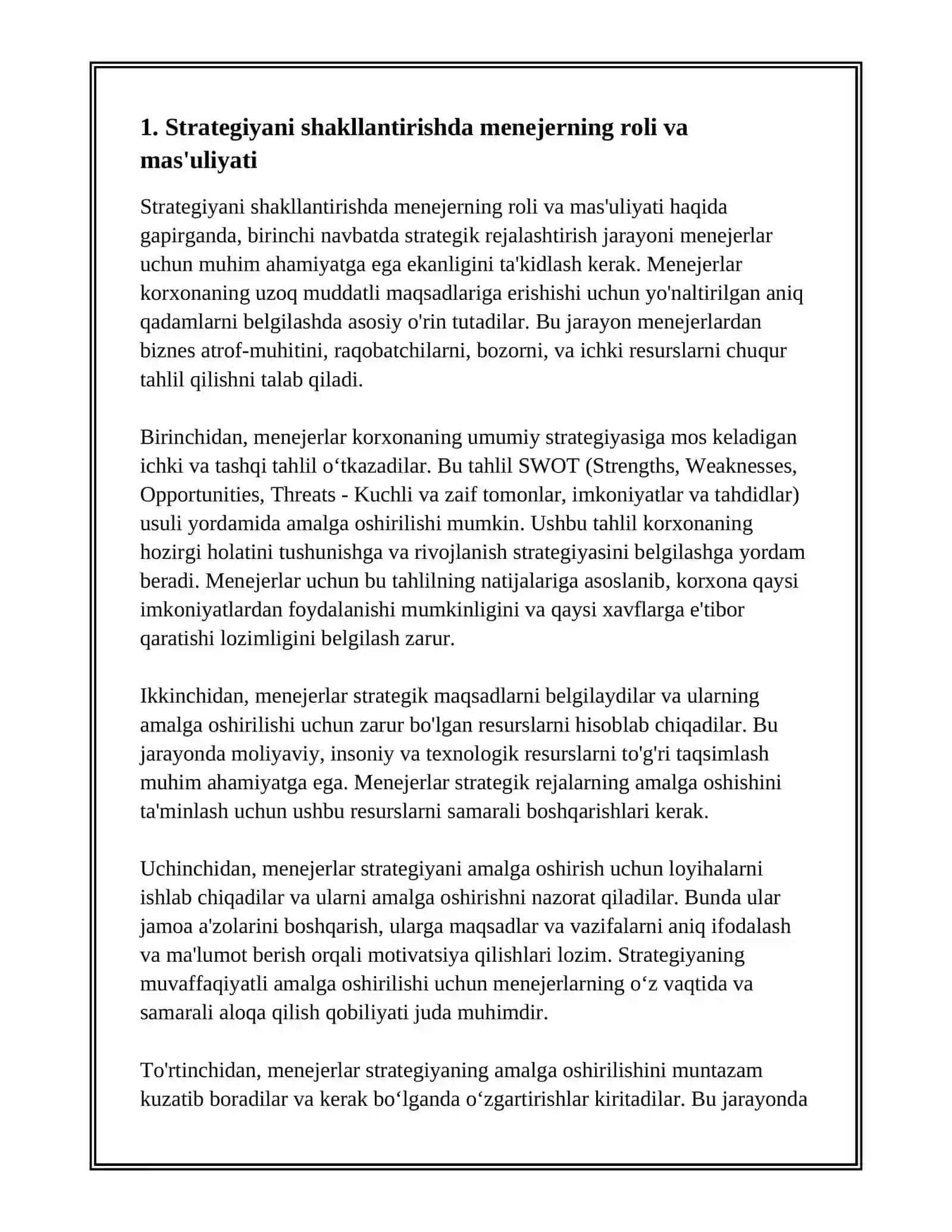 STRATEGIYANI YARATISHDA VA QAYTA ISHLASH JARAYONIDA MENEJERNING VAZIFALARI 3