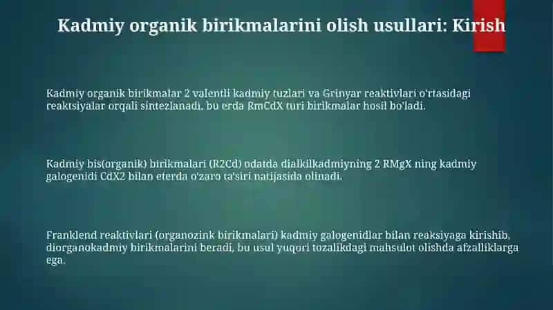 Kadmiy va Temir-organik birikmalar 3