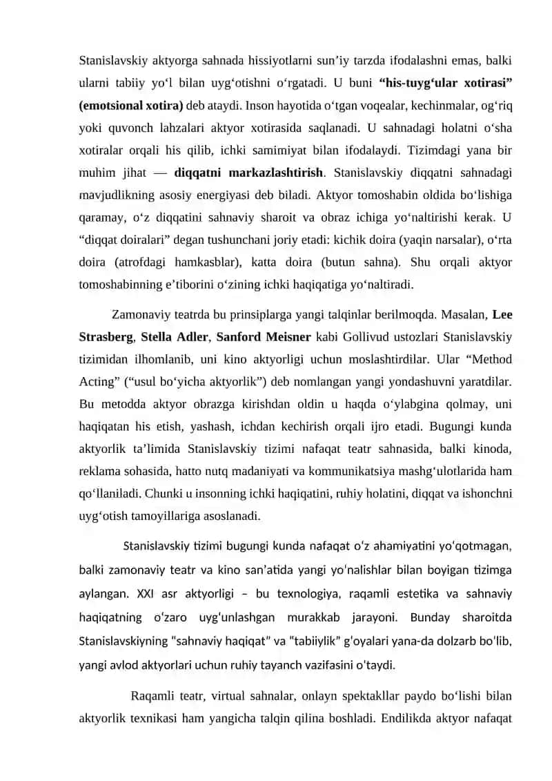 AKTYORLIK MAHORATIDA STANISLAVSKIY TIZIMI VA UNING ZAMONAVIY TALQINI 3