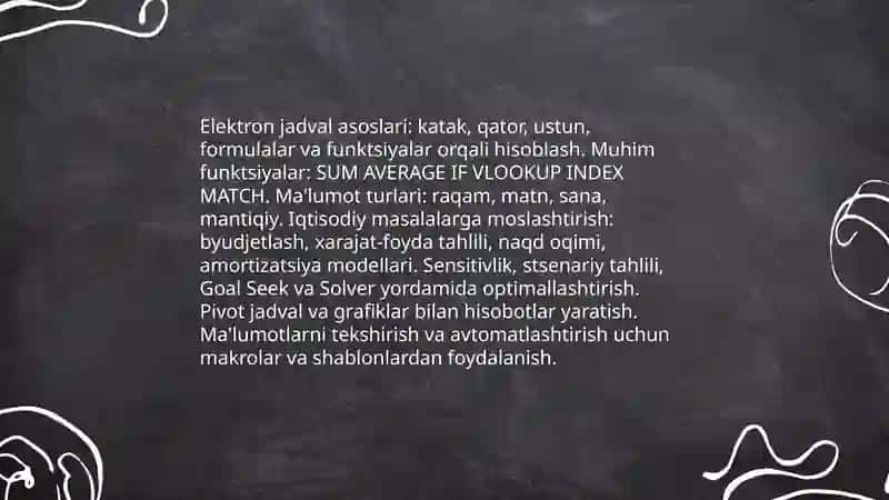 Elektron jadval protsessorlaridan iqtisodiy masalalarni yechishda samarali foydalanish 3
