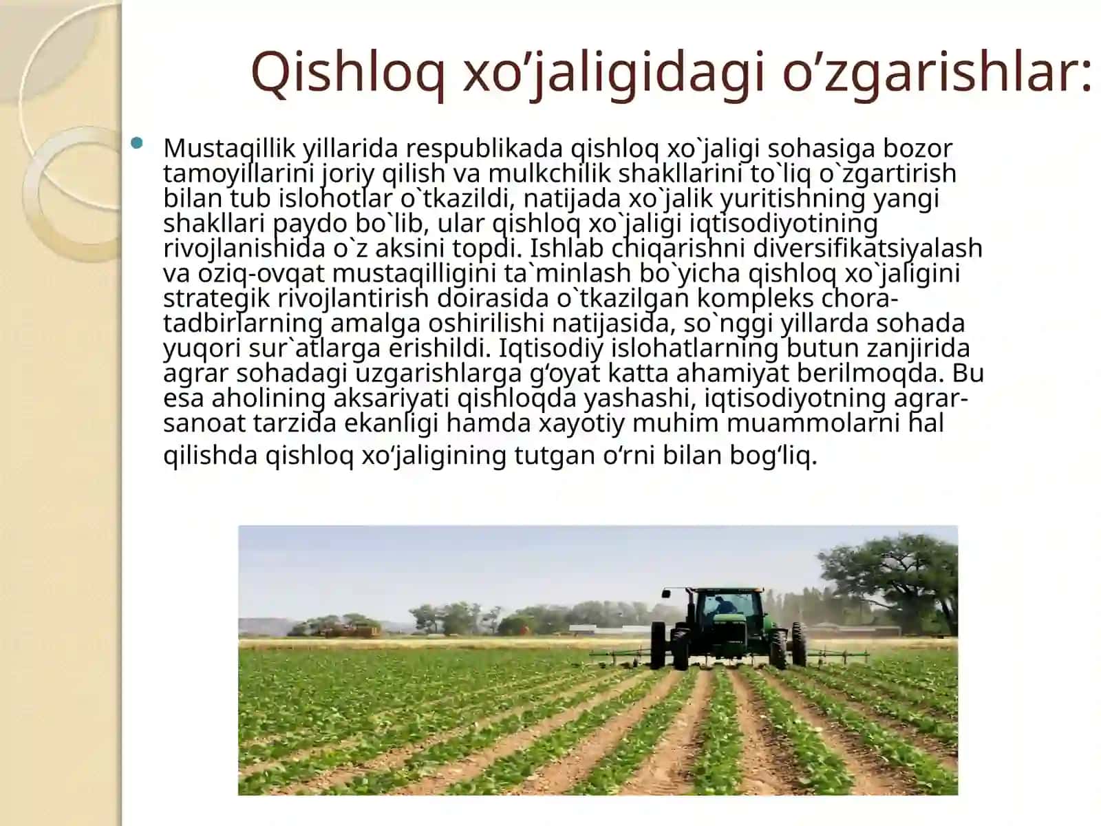 Mustaqillikyillarida qishloq xo’jaligi va sanoat sohasidagi o’zgarishlar 3