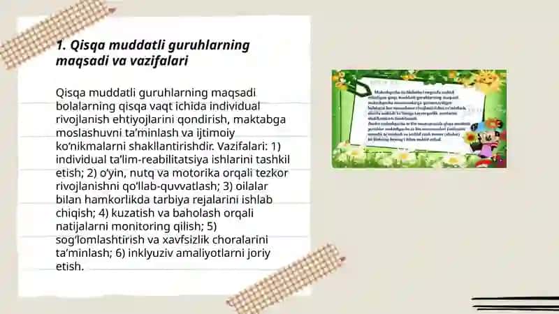 Qisqa muddatli guruhlarning maqsadi va vazifalari 3