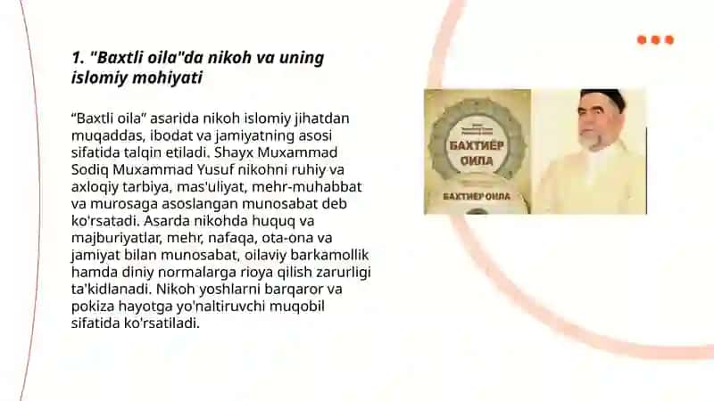 Shayx Muxammad Sodiq Muxammad Yusufning Baxtli oila asarida islom qadriyatlarining talqini 3