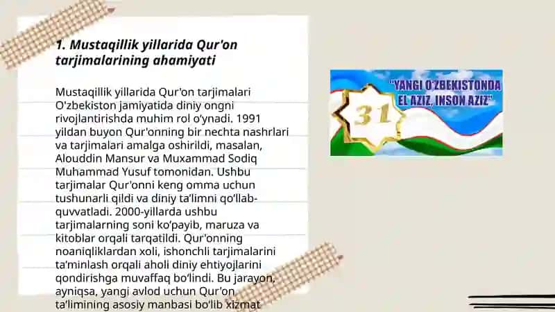 Mustaqillik yillarida Qur'onning oʻzbek tiliga tarjima qilinishi va tafsirlari haqida 3