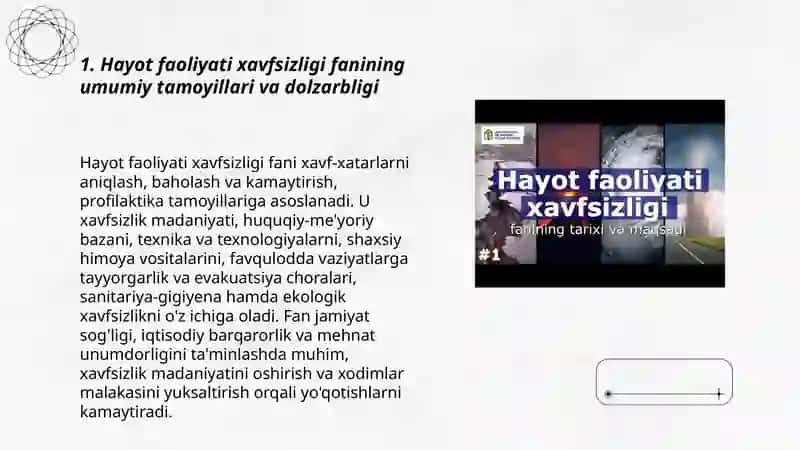 Hayot faoliyati xavfsizligi fanining umumiy tamoyillari va dolzarbligi 3