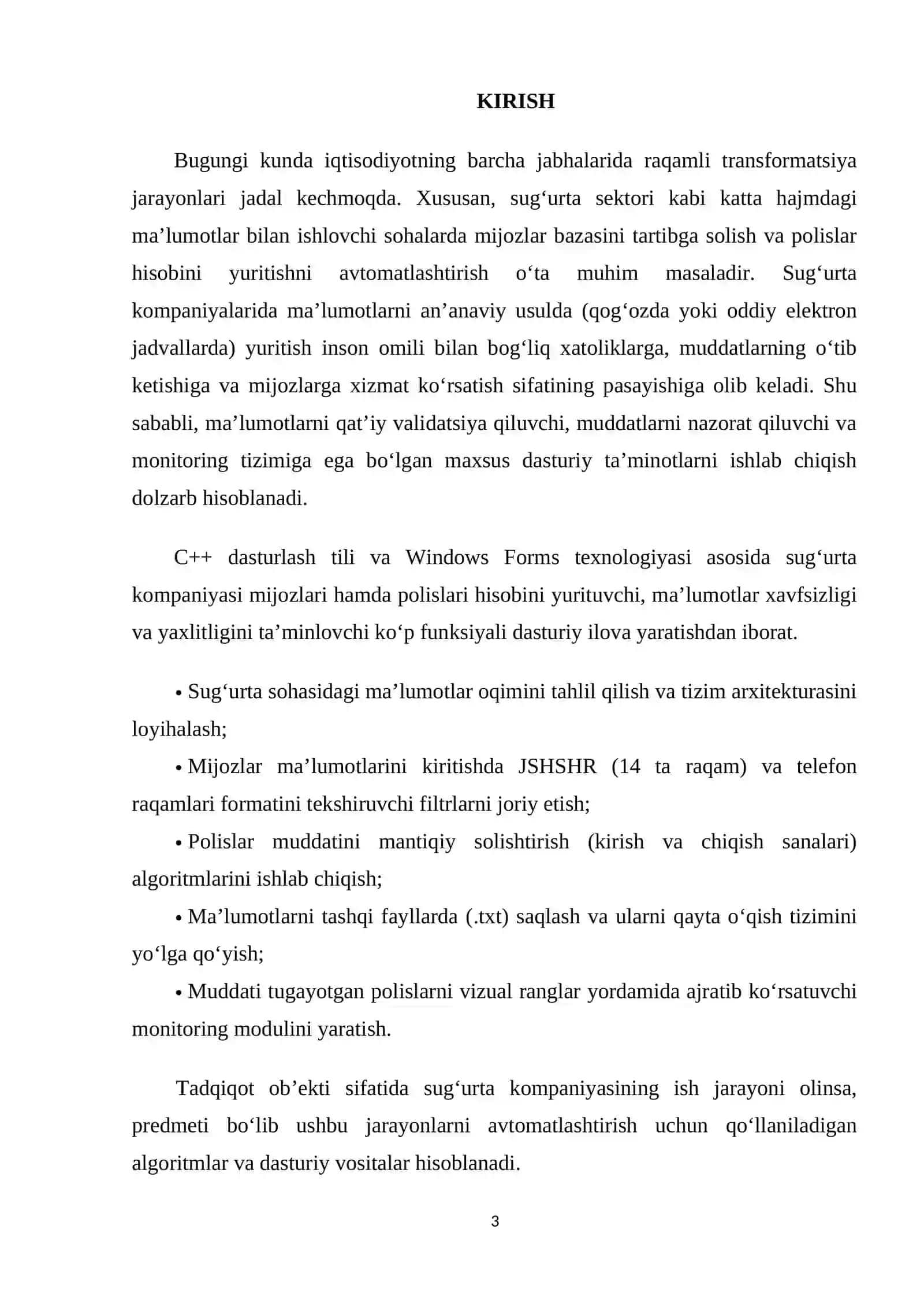Visual Studio muhitida dasturlash | Kurs ishi - SUGURTA KOMPANIYASI MIJOZLARI VA POLISLAR HISOBINI YURUTISH 3