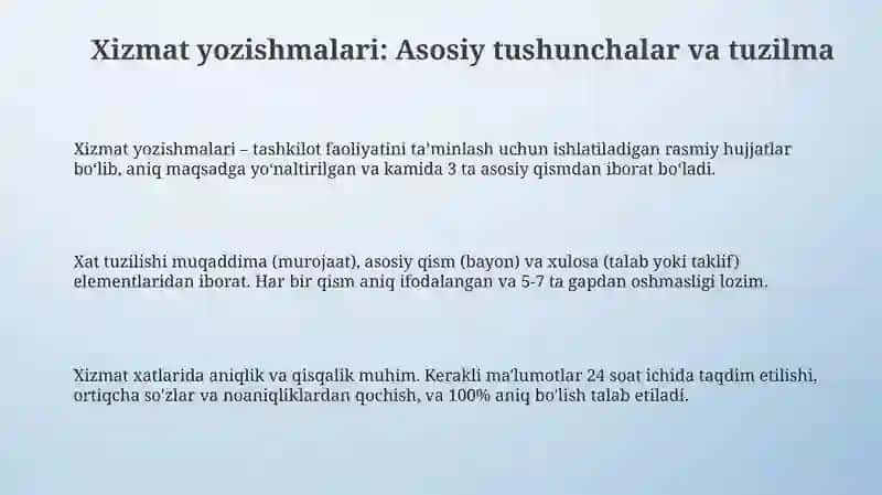 Xizmat yozishmalari 3